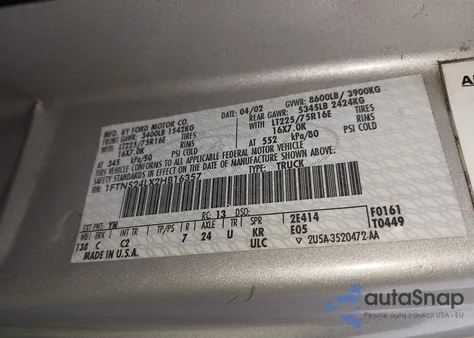 2002 Ford E-250 Commercial/Recreational z USA, uszkodzony, nr VIN 1FTNS24LX2HB16357